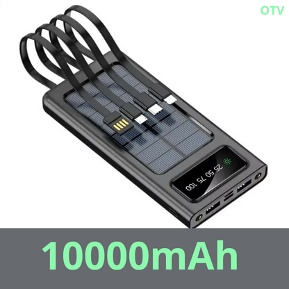 Batterie Externe Solaire 10 000mAh – 4 Câbles Intégrés + Lampe Torche LED