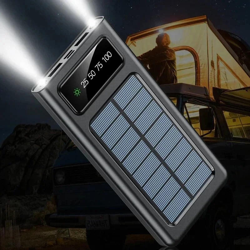 Batterie Externe Solaire 10 000mAh – 4 Câbles Intégrés + Lampe Torche LED