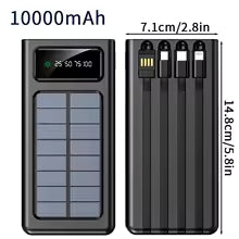Batterie Externe Solaire 10 000mAh – 4 Câbles Intégrés + Lampe Torche LED